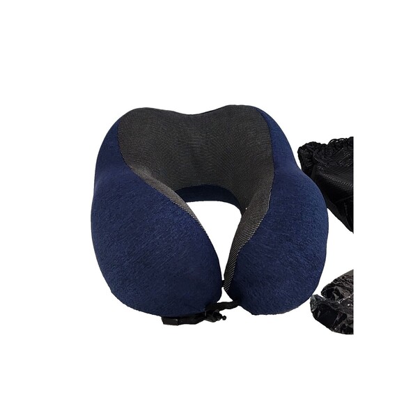 Travel Neck Pillow Memory Foam W/ Eye Mask & Ear Plugs Blue - Picture 2 of 6